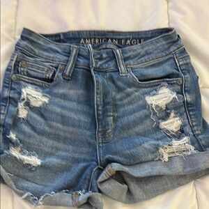 American Eagle Outfitters Blue Distressed Jean Shorts